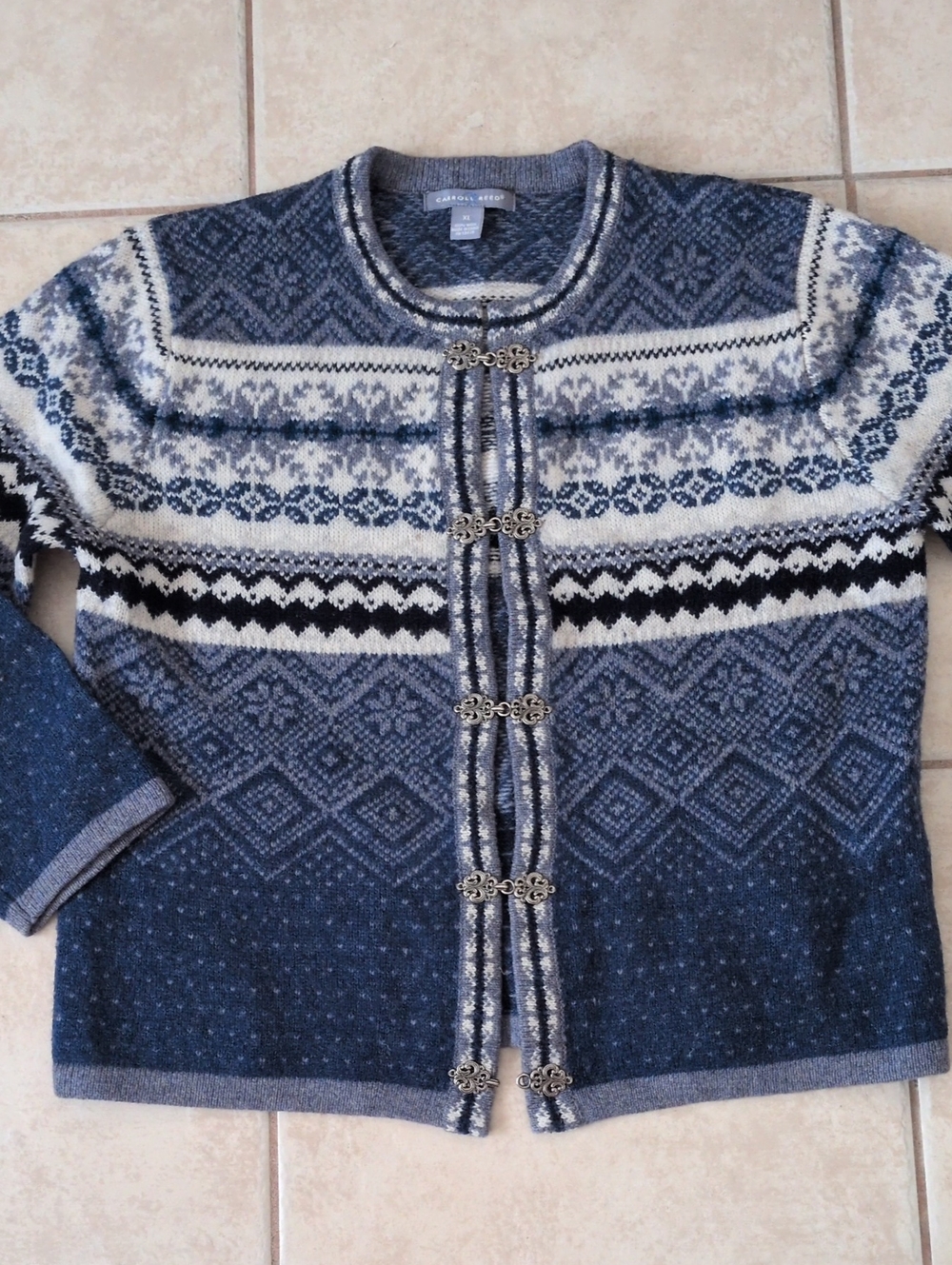 Carroll Reed Nordic Fair Isle Wool Cardigan Size XL